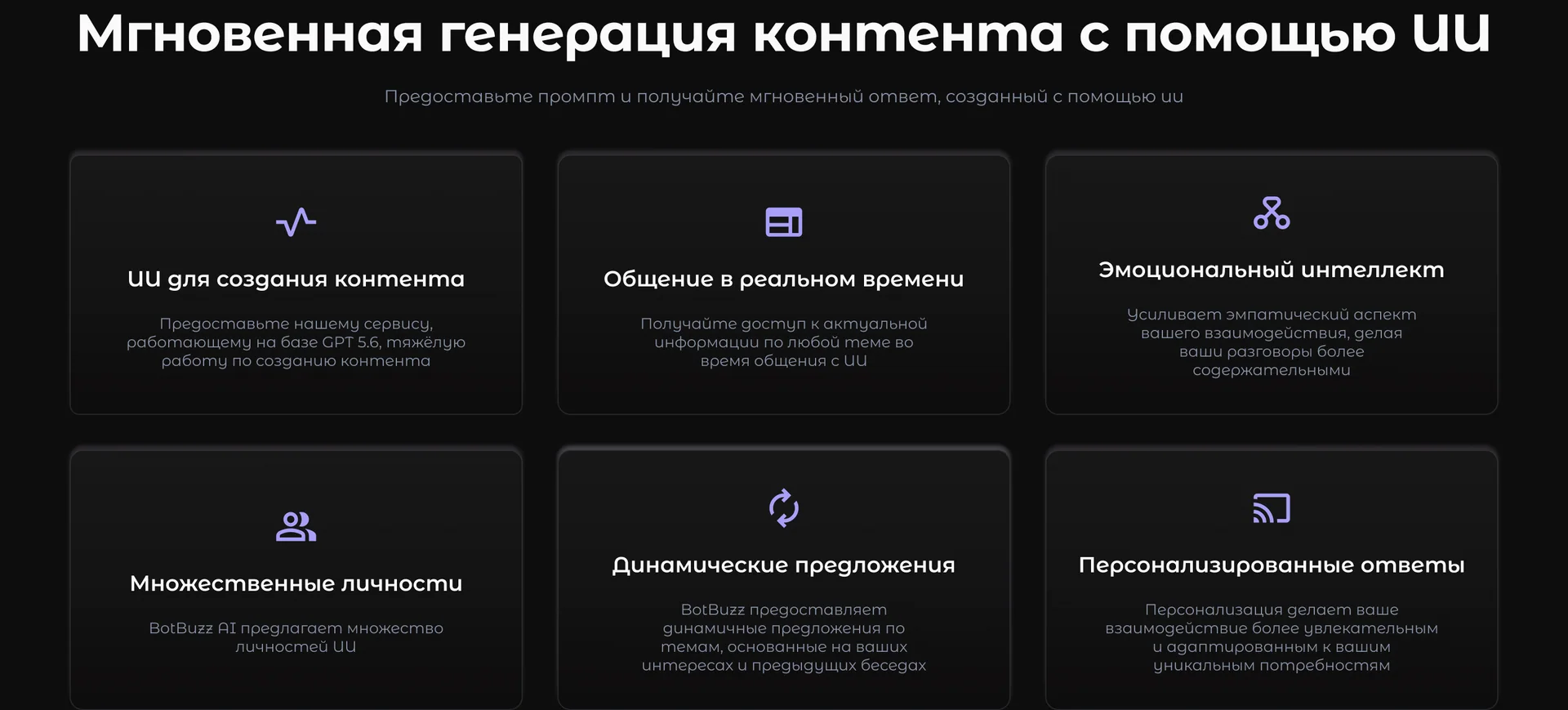 Сетка возможностей AI-платформы BotBuzz